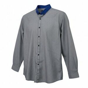 Bar III Women's Slim Fit Black & White w. Blue Collar Button Down Shirt Medium